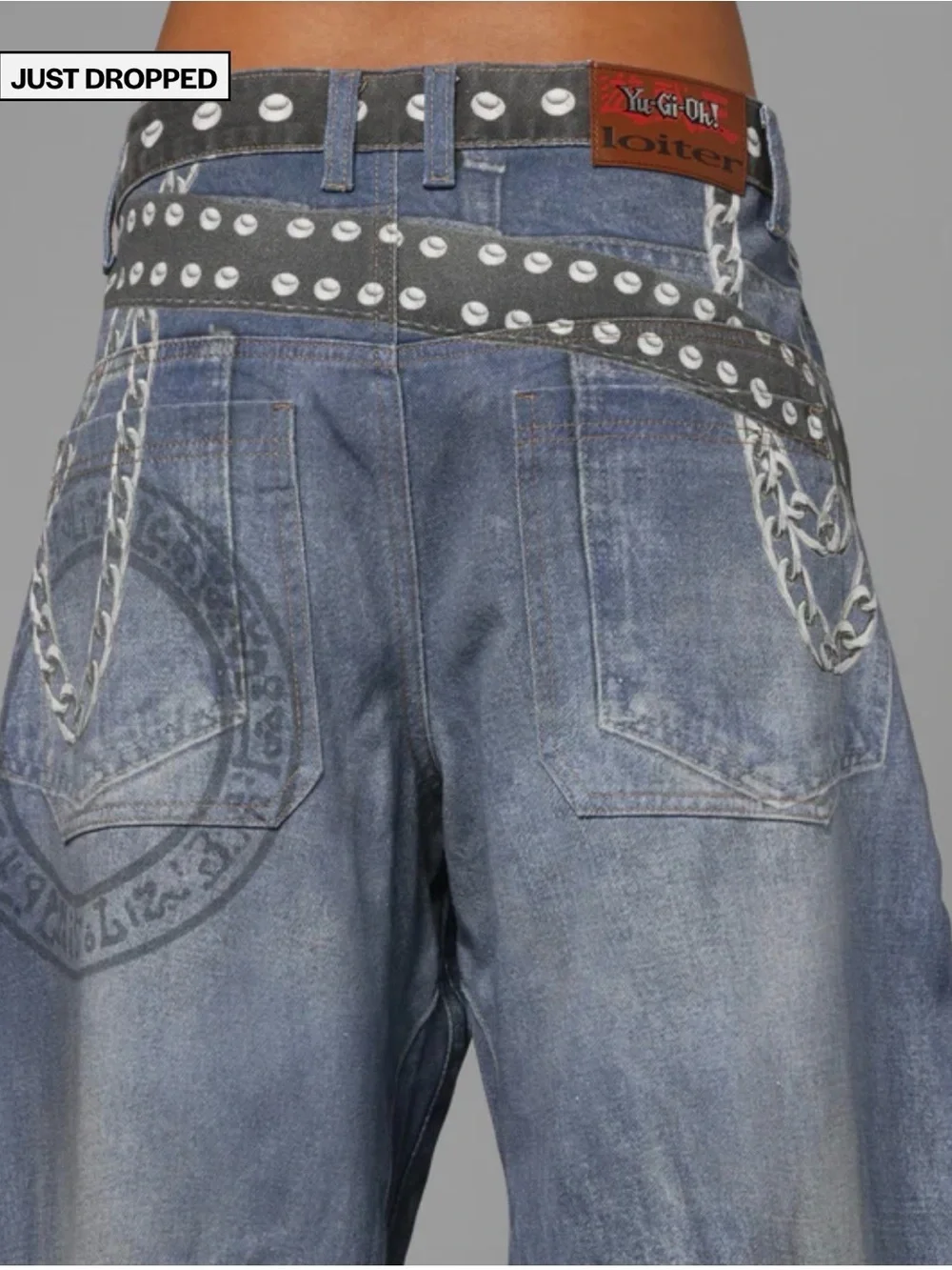 Loiter x Yu-Gi-Oh Denim Jeans Size 32 β Printed Anime Streetwear Pants β Rare - Picture 5 of 16
